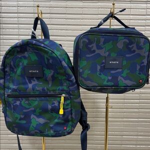STATE Blue and Green Camouflage Backpack and Lunchbox